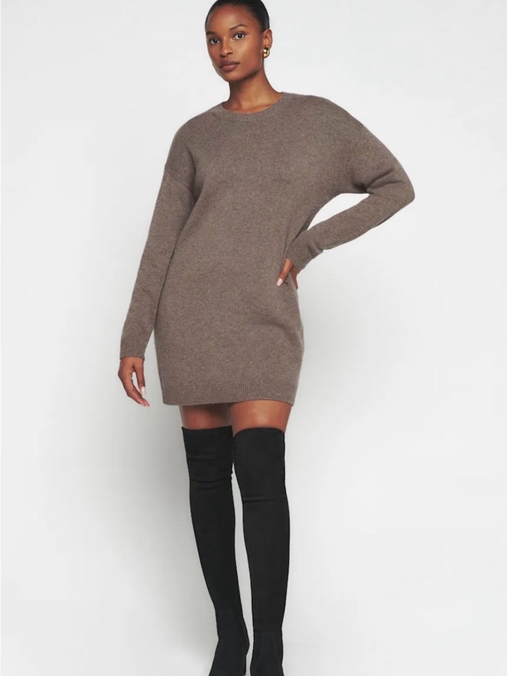 Reformation Cashmere Henrietta Sweater Dress in Cocoa- Size S